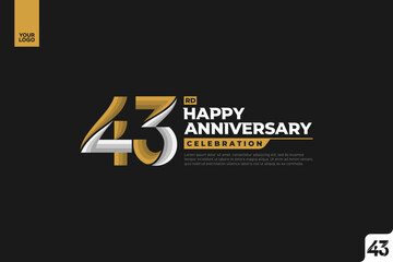 43rd happy anniversary celebration with gold and silver on white background.