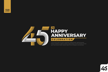 45th happy anniversary celebration with gold and silver on white background.