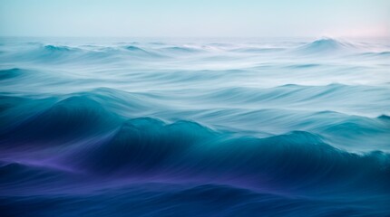 Dreamy seascape featuring ethereal blue waves in gentle undulating abstraction  - obrazy, fototapety, plakaty