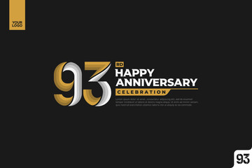93rd happy anniversary celebration with gold and silver on white background.