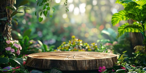 April Showers Bring May Flowers A Wooden Table in a Garden Setting Generative AI