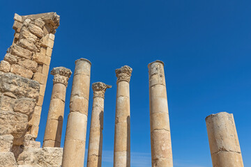 Columns of the Temple of Zeus at ruins of Jerash .  Jordan. Horizontally. 