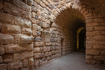 Ruins of Kerak Castle inside. Large medieval castle located in al-Karak, Jordan. 