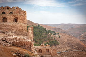 Ruins of medieval Kerak Castle located in al-Karak. Jordan.  The corners of the photo are deliberately darkened.
