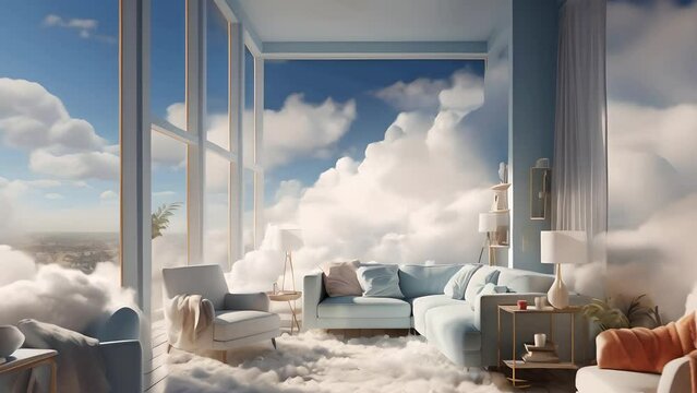 Clouds in the living room of the house, dream room	