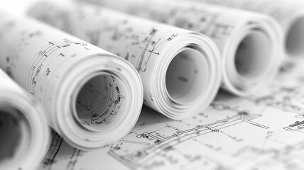 Roll of architectural drawing paper and blueprints. Specifies plans, designs, and technical drawings related to architecture and construction.