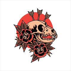 dog skull tattoo vector design