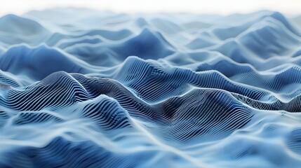 Blue Digital Wave Landscape with 3D Mountains - Abstract Topographic Design - obrazy, fototapety, plakaty