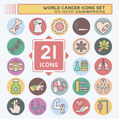 Icon Set World Cancer. related to Health symbol. color mate style. simple design editable. simple illustration