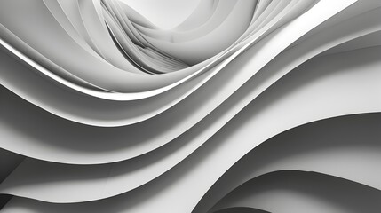 3D Abstract Background with White Paper Waves and Curved Lines Defining Modern Simplicity