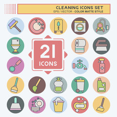 Icon Set Cleaning. related to Household Appliance symbol. color mate style. simple design editable. simple illustration
