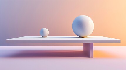 Minimalist 3D Composition with Balanced Spheres on Oversized Table and Soft Gradient Backdrop