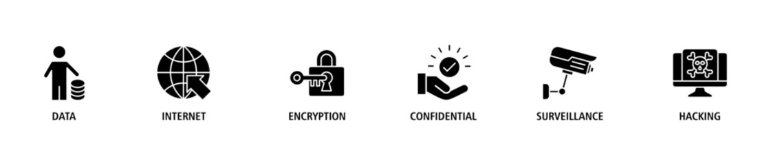 Privacy banner web icon set vector illustration concept with icon of data, internet, encryption, confidential, surveillance and hacking