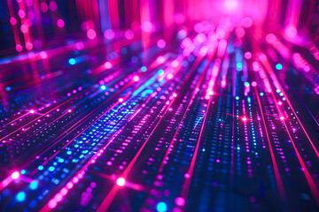 Multiple lines and dots in pink and blue colors create a colorful and glowing abstract background.