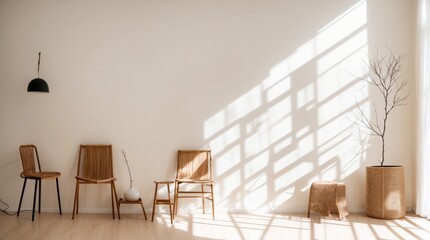Fototapeta premium Modern minimalist room with contemporary chair and decorative branch 