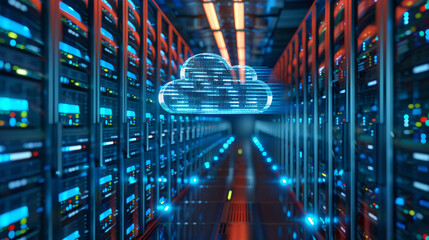 room with cables and servers, Cloud computing, technologies of internet, computer technologies, AI