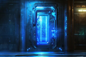 Neon Blue Doorway A Futuristic Glimpse into the Future Generative AI