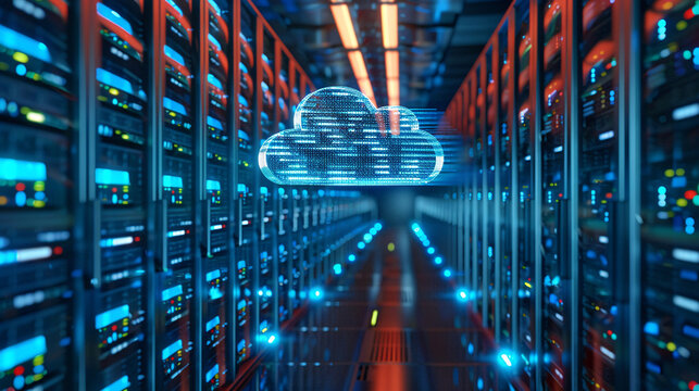 room with cables and servers, Cloud computing, technologies of internet, computer technologies, AI