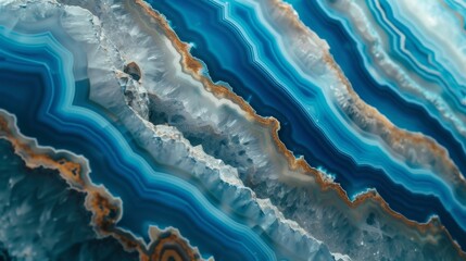 A blue and gold striped rock formation. The blue and gold colors create a sense of depth and...