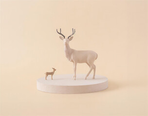 大きな鹿と小鹿、奈良公園イメージ｜ミニチュア模型