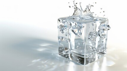 Water transparent cube is on white background 