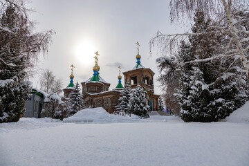 Karakol Orthodox wooden cathedral in winter - 754903386