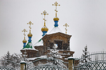 Karakol Orthodox wooden cathedral in winter - 754903743