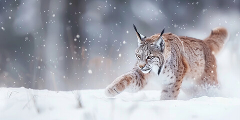 Majestic Lynx Prowling Through a Snowy Wonderland in Silent Grace Banner