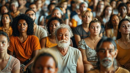 Large group of happy multiethnic and multi-generation people - obrazy, fototapety, plakaty