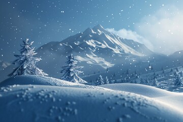 Snowy Mountain Scene in December Generative AI - obrazy, fototapety, plakaty