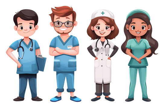 Cartoon style healthcare workers raw on transparent background , labor day representing of healthcare sector