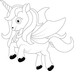 Unicorn coloring book page for kids