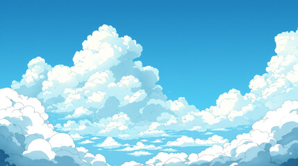 파란 하늘과 하얀 구름, 애니메이션 구름, 애니메이션 하늘, 구름, 적운 - obrazy, fototapety, plakaty