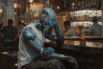 Cyborg Chill A Futuristic Bar Scene Generative AI
