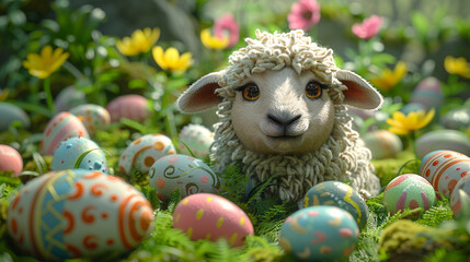 cute sheep and easter eggs