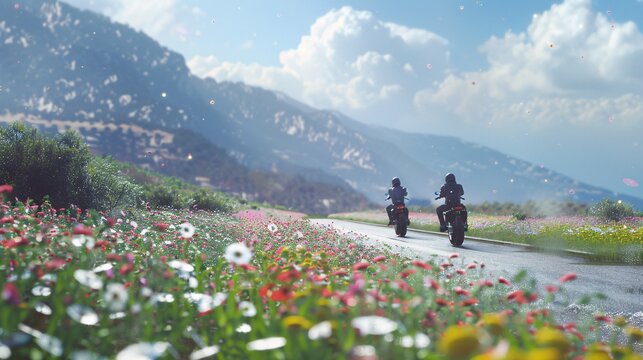 Riding the Flowers A Monthly Motorcycle Adventure Generative AI