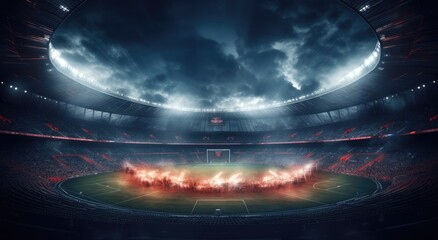 soccer stadium scene with lights - obrazy, fototapety, plakaty