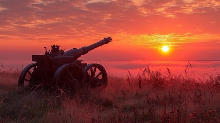 Fototapeta premium Artillery Cannon at Dawn's First Light