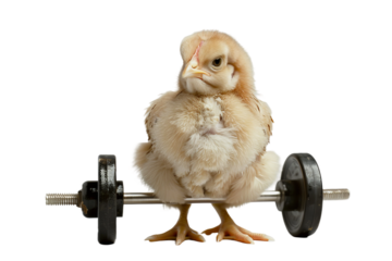 chick lifting weights isolated
