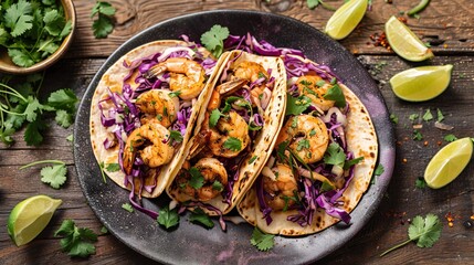 Shrimp Tacos with Purple Cabbage A Delicious and Healthy Option for Your Next Meal Generative AI - obrazy, fototapety, plakaty