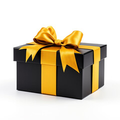 yellow gift box with black bow on white background сreated with Generative Ai