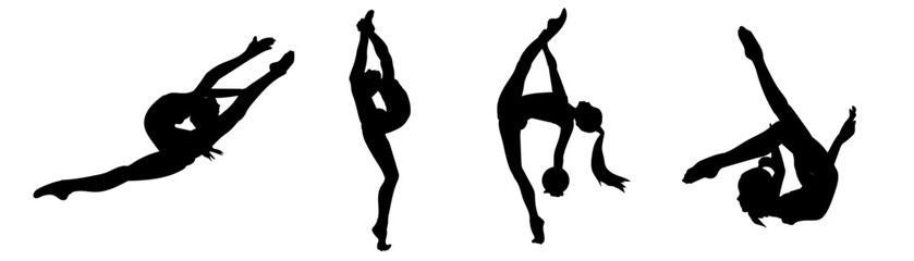 Fototapeta premium Gymnast demonstrates various poses while performing acrobatic exercises in a vector illustration against a white background