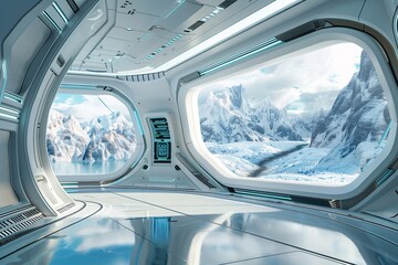 Futuristic Space Station with 3D View of Mountains Generative AI