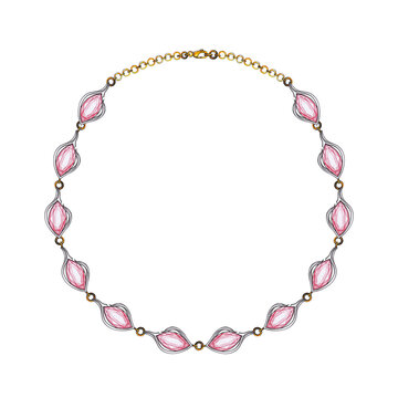 Necklace jewelry design set with pink sapphire sketch by hand on paper.