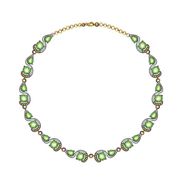 Necklace jewelry design set with peridot and citrine sketch by hand on paper.