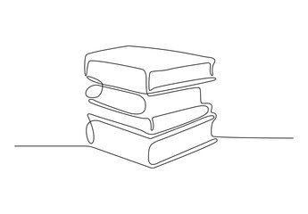 Single Continuous line drawing of Stack of books. Vector illustration Design
