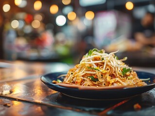 Pad Thai, Stir Fried Noodle, Famous Thailand Food on the table, Street food as Background