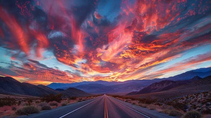Foto op Canvas Dramatic cloudscape over a desert highway at twilight, inspiring adventure. © GreenMOM