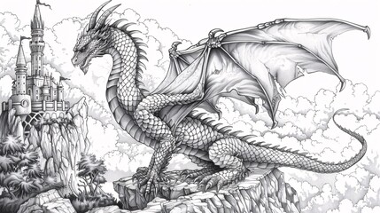 Obraz premium Dragon's Den A Fantasy Artwork of a Mythical Creature Generative AI