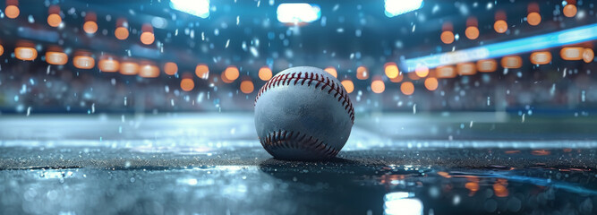 Baseball on Top of Baseball Field - obrazy, fototapety, plakaty